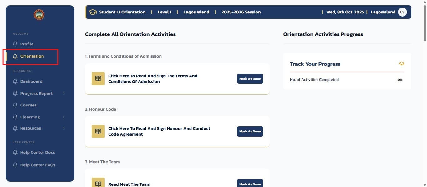 Orientation Menu